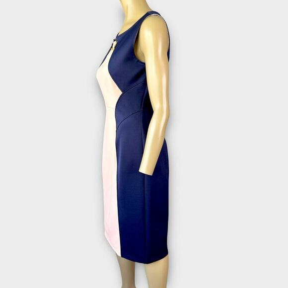 Enfocus Studio Sleeveless Sheath Scuba Pencil Dress Size 12 Colorblock Navy Pink - Picture 3 of 15